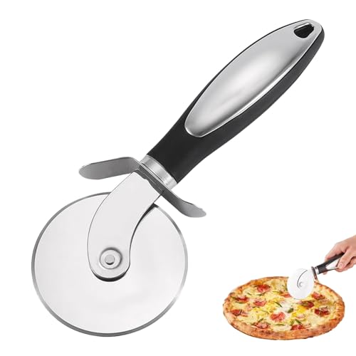 Roulette Pizza, Coupe Pizza, Couteau Pizza, Coupe Pate Boulangerie, Pizza Cutter Avec Poignée En Silicone Et Lames En Acier Inoxydable Avec Couvercle De Protection, Noir