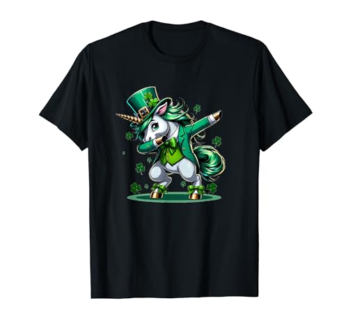 St Patricks Day Girls Dabbing Unicorn Leprechaun Lepricorn Camiseta