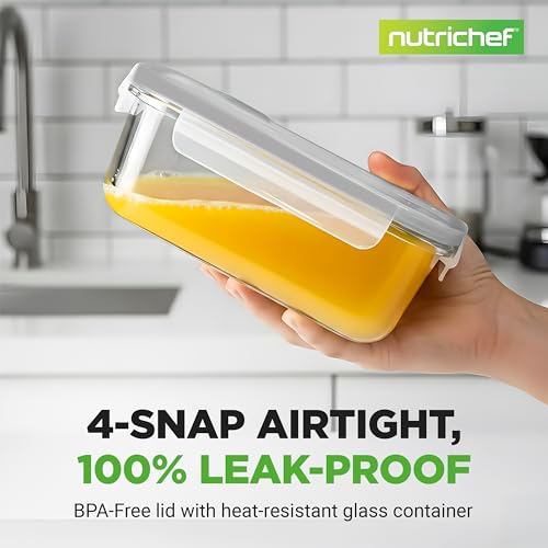 Image of NutriChef 10 Piece Glass Food Storage Containers with Lids - 30 oz Meal Prep Containers Reusable - Airtight Glass Lunch Containers for Food Storage - Freezer to Oven Safe - Gray