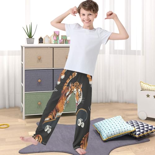Boy's Pants Tiger Riding Skateboard Jogger Pants Elastic Waist Long Bottoms Trousers with Pockets 6-14 Years4