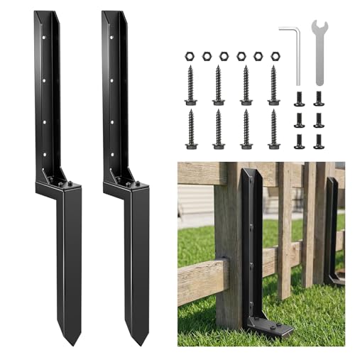 Sakerplus Fence Post Repair Kit Heavy Duty Metal Fence Post Anchor Stake No-Dig Ground Spike for Leaning/Broken Wood & Metal Posts Fits 4x4 6x6 Posts 2-Pack