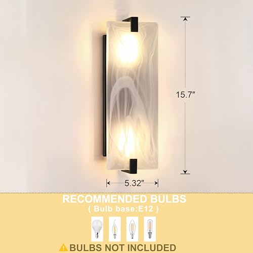 Image of 2 Pack 2 Light 15.7 inch Frosted Glass Bathroom Wall Sconce Modern Concise Style Wall Light Fixture,Black Finish for Bedroom Hallway Bedside