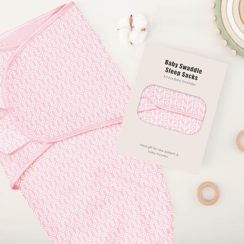 Image of SWEET DOLPHIN 3-Pack Baby Swaddle Sleep Sacks - Newborn Swaddle Blanket with Soft Cotton - Ergonomic Wrap for Boys and Girls, 0-3 Months, Pink