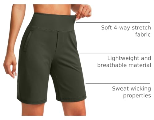 Image of SANTINY Women's 9 inch High Waisted Bermuda Shorts with 4 Pockets Knee Length Long Shorts for Women Workout Athletic Casual