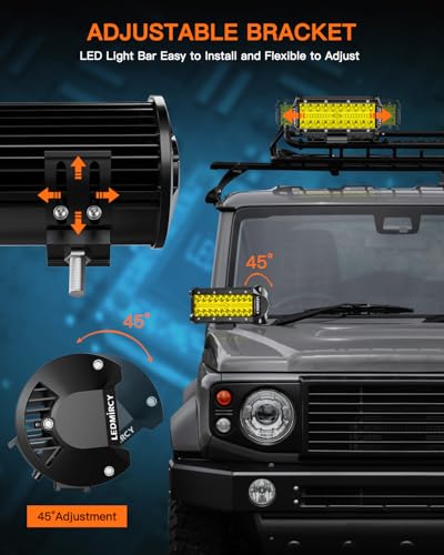 LEDMIRCY 7 Inch LED Light Bar Spot Flood Combo Beam Triple Rows LED Pod Lights 2PCS Yellow IP68 Waterproof Off Road Lights for Truck Boat ATV SUV UTV
