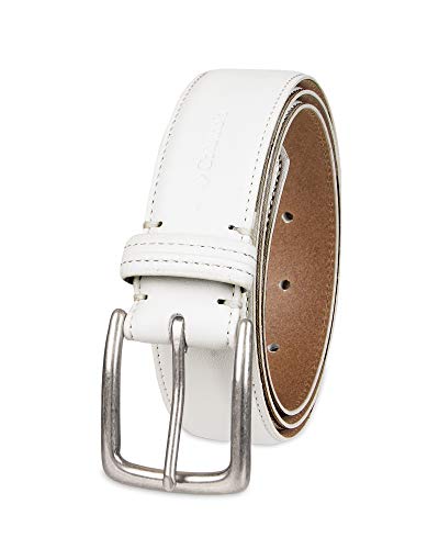 Columbia Men's Casual Leather Belt -Trinity Style for Jeans Khakis Dress Leather Strap Silver Prong Buckle Belt, White, 34