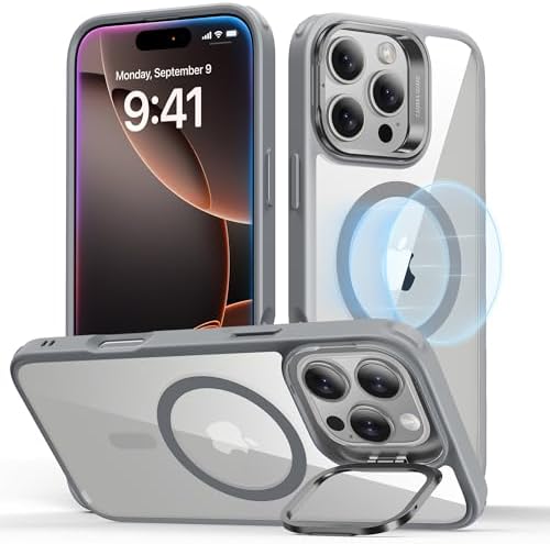 ESR for iPhone 16 Pro Max Case, Compatible with, Military-Grade Protective Case, Built-in Stash Stand Phone Case, Scratch-Resistant Back Cover, Classic Series, Clear Grey