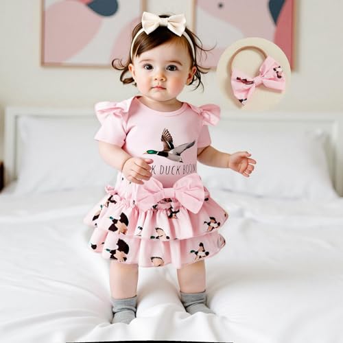 Hunting Baby Girl Clothes Mallard Duck Embroidery Short Sleeve Romper Ruffle Tutu Shorts Set Newborn Summer Outfit3