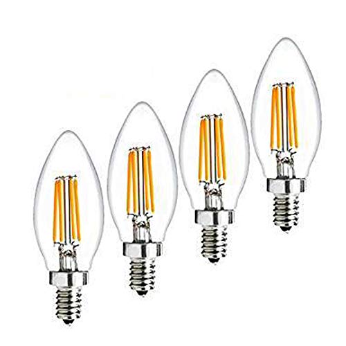 CTKcom Vintage Edison LED Bulbs 4W(4 Pack)- Antique Candelabra Light Bulb Dimmable 40W Equivalent,Energy-Saving 2700K Warm White Lamps for Chandeliers,Pendant Lights,Antique Light Fixtures E14 Base