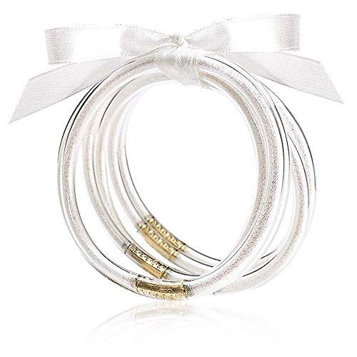 Mjartoria Glitter Jelly Bangles Bracelets Set Glitter Filled Jelly Silicone Bracelets For Women Girls (White) #TOP24