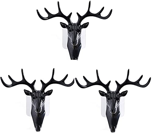 Image of KPNG Deer Head Single Wall Hook /Hanger Animal Shaped Coat Hat Hook Heavy Duty, Rustic, Decorative Gift (Color:Black) (3 Piece)