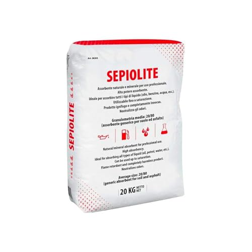 Sepiolite Assorbente Minerale Naturale ad Alto Potere Assorbente - per Tutti i Tipi di Liquido, Ignifugo e Neutralizzatore di Odori, 20Kg