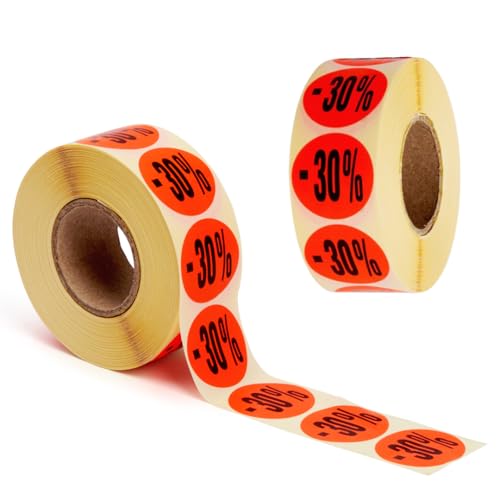 Etiquetas promocionales -30% POKORNYS | 2.000 pegatinas adhesivas permanentes rojas de Ø 32mm