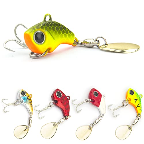 Fishing Lures VIB Tail Spinners Bait Metal Sinking Lures Fishing Jigs Blade Baits Bass Crankbait Fishing Spinner Blade for Bass Fishing Lure Kit with Tackle Box (Style A-0.5oz(5PCS))