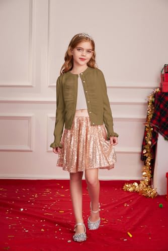 GRACE KARIN Girls' Cardigan Button Up Knit Mesh Ruffle Uniform Sweater Size 5-122