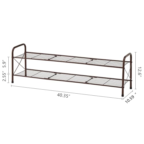 Image of Hoctieon 2 Tier Shoe Rack for Closet, Shoe Rack FreeStanding, Entryway Shoe Shelf, Shoe Storage Organizer, Durable Mesh Style Shoe Rack, Space Save for Garage, Bedroom, Living Room, Wardrobe, Brown