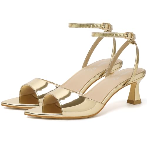 Image of Susanny High Heels for Women Pointed Open Toe Strappy Chunky Block Heels Ankle Strap Stiletto Kitten Heeled Sandals Wedding Bridal Party Prom Sexy Dress Shoes