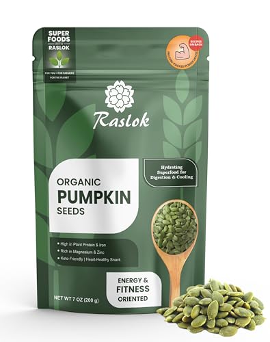 Raslok Pumpkin Seeds 7 oz (200g) | High Protein Superfood Snack | Rich in Magnesium, Zinc & Iron | Raw, Shelled, Unsalted | Keto-Friendly & Vegan | Resealable Pack