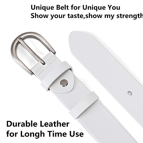 Women Leather Belt For Pants Dress Jeans White Waist Belt With Brushed Alloy Buckle (Suit Pants Size 28-34 Inches, White) #TOP1