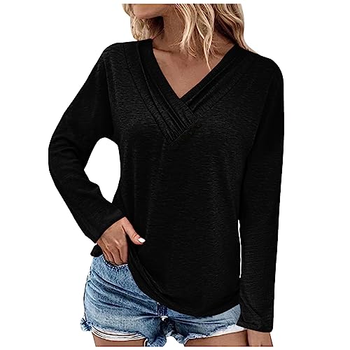 LUUSMM-Womens-ShortLong-Sleeve-Blouses-Fall-Fashion-Casual-Loose-Fit-T-Shirts-Button-Decor-Solid-Color-Comfy-Tunic-Tops | A2Z Shop