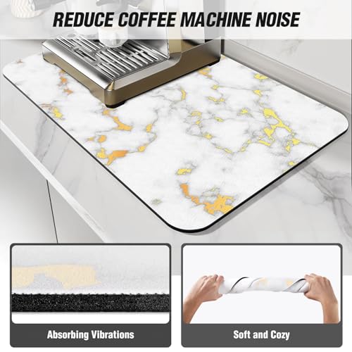 DK177 Coffee Mat - Dish Drying Mat for Kitchen Counter, Hide Stain, Absorbent with Waterproof Rubber Backing, Fit Kitchen Dish Rack Bar Accessories (White, 24" x 16")