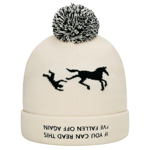 GORNL Funny Bobble Beanie Hat Horse Gifts for Women Horse Stuff Accessories, Cowgirl Equestrian Christmas Gag White Elephant Prank Gifts-Beige