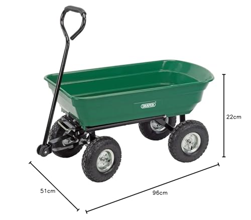 Draper 22x96x51cm Garden Tipper Cart - Heavy Duty Gardening Trolley with Handle For Home and Professional Use, Green