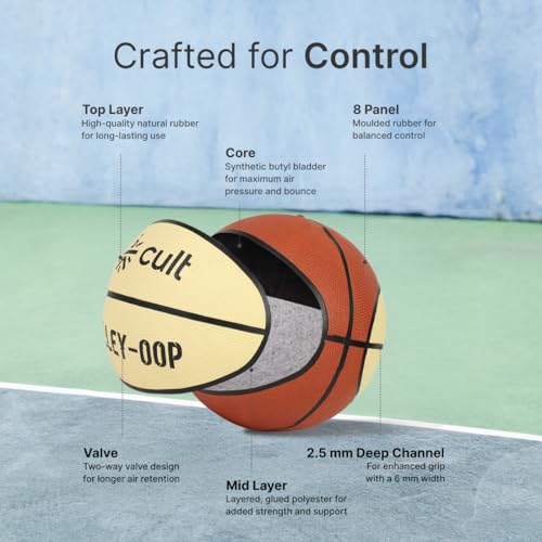 Image of CULT Basketball Alley OOP Size 7 Indoor Outdoor Basketball for Men & Women Durable Rubber Grip Training & Match Play Ball with Butyl Bladder Brown Cream