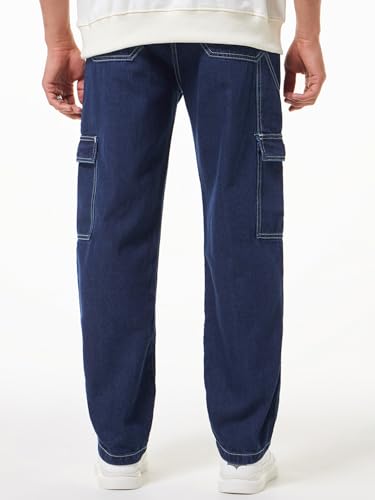 Image of Bewakoof Men Mid Rise Baggy Regular Fit Cargo Jeans|Cargo Jeans - Multi-Pocket Denim | Baggy Fit | Utility Streetwear