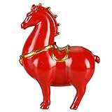 SMELEYOU Figura de Caballo Estatua de Caballo de cerámica roja con Adornos Dorados Decoración del hogar de inspiración asiática Tang Decorativa para Sala de Estar, Estudio y colección de Oficina
