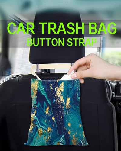 Image of Car Trash Can, Durable Hanging Car Trash Garbage Bag, Cute Automotive Garbage Cans Organizer, Luxury Ocean Marble