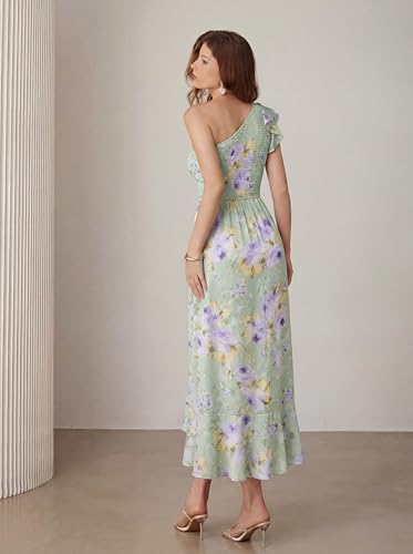 Image of GRACE KARIN Womens Summer One Shoulder Sleeveless Dresses Floral Flowy Ruffle High Low Wedding Guest Maxi Sundresses