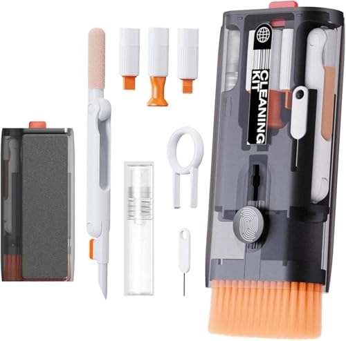Keyboard Cleaner Laptop Cleaning Kit Tech & Electronics Cleaning Tools with Retractable Brush Earbud Cleaner & Computer Screen Spray for MacBook iPad Pro iPhone & AirPods Camera (12IN1)