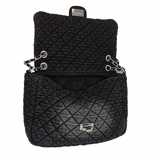 Image of M-ioi-M Quilted Denim Purse, Shoulder Bag for Women, Crossbody Flap Tote Bag,Silver Chain Hobo Bag, Vintage Washed Jean Purse