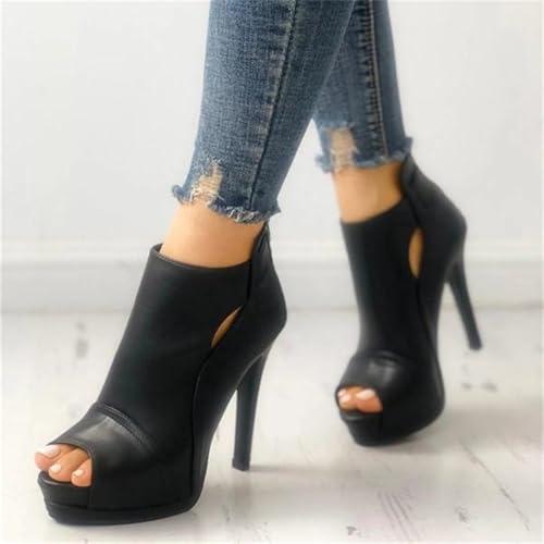 Black Peep Toe Stilettos Platform High Heel Ankle Boots4