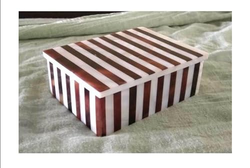 Joyero de mármol blanco de 4 x 3 pulgadas al azar con piedras preciosas brillantes para decoración del hogar