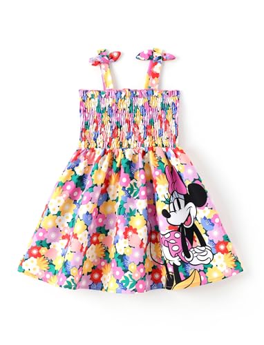 Image of Disney Princess Frozen Elsa Minnie Stitch Toddler Girl Dress Bow Tie Straps Smocked Summer Outfit Birthday Party Clothes 2-9Y