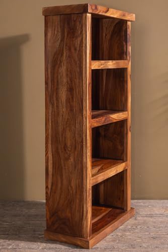 Image of ANGEL FURNITURE Solid Sheesham Wood Space Saver Bookshelf - Honey Finish (46X23X110CM)