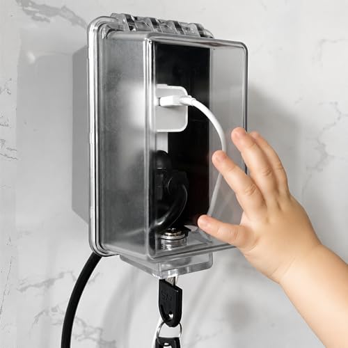 PILISPARK Baby Safety Outlet Cover Box-Key Lock for Much Better Toddler Proofing Easier Operation Simple 4 Step Install with Included Screws Provides Extra Space Inside for Plugs Adapters