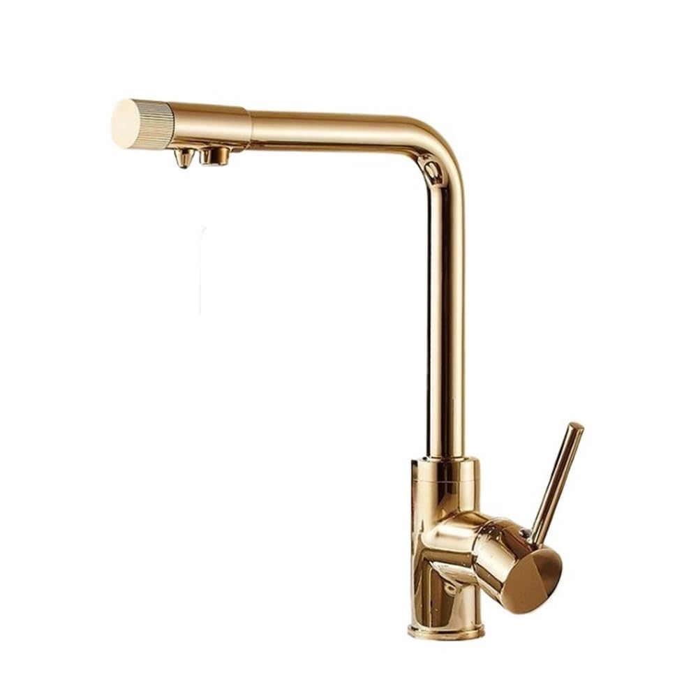 Blyqxs Gold Faucet Deck Mounted Mixer Valve Chrome Single Hole 3 Way Water Kitchen Faucet Mixer Xt-32(Gold)