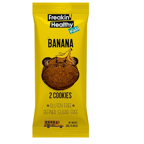 Freakin Healthy Banana Cookies 28g – 2 Soft-Baked Biscuits, Made with Real Bananas, Plant Based Kids Snacks, Launch box friendly treat