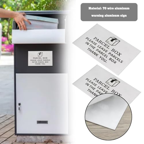 Yuannee Paketbox Schild,2 PCS 10 * 15CM Selbstklebendes Schild Edelstahl Metallschild \PLEASE LEAVE PARCELS IN THE PARCEL BOX\ Aufkleber für Den Paketkasten um Lieferungen Haus Hof und Eingangstür