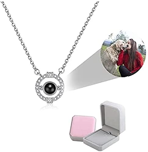 Personnalisé Projection Photo Pendentif 925 Collier en 100 langues Je t'aime Argent Sterling Pendentif en Forme de Coeur Anniversaire Cadeaux d'anniversaire pour Elle/Femme/Petite Amie/Maman Bijoux Cover