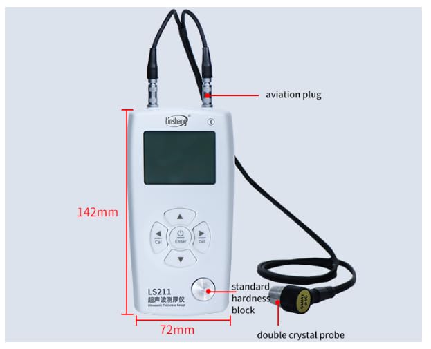 Calibrador de espesores ultrasónico digital portátil LS211, rango de medición (acero 45#): 0,8–600 mm, resolución: 0,001 mm (para 0,8–10 mm), velocidad sónica: 1000–9999 m/s, sonda de 5 MHz φ10 miniatura 2