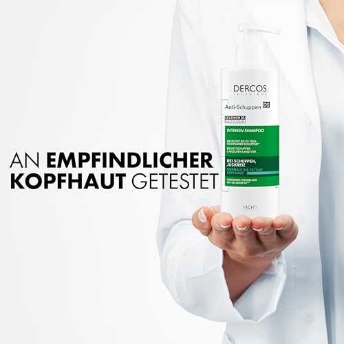 VICHY Anti-Schuppen-Shampoo, Für normales bis fettiges Haar, Juckreiz-mildernd und hydratisierend, Mit Salicylsäure, Selendisulfid und Vitamin E, Dercos Advanced Action Anti-Schuppen, 390 ml
