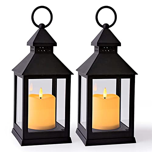 Yongmao Vintage Lantern Decorative LED Flickering Flameless Candle with Timer, Battery Powered LED Decorative Hanging Lanterns for Indoor Outdoor Garden Yard Home Decor(2 Pack)