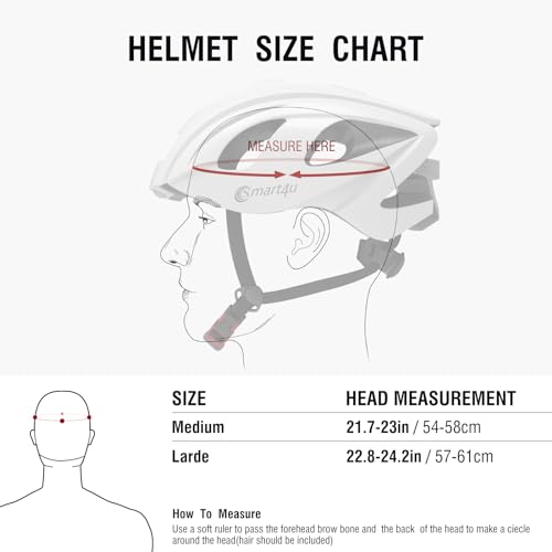 Smart4u SH55M Smart Bike Helmet with Speakers & Microphone, Turn Signals, Fall Detection, Rear Light, CE CPSC Certified for Adults