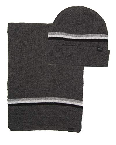Levi's Men's Winter Warm Knit Beanie Hat and Scarf Set, Charcoal, One Size