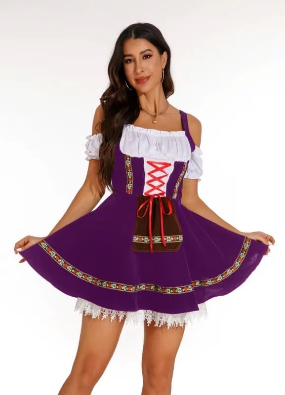 Oktoberfest Costumes Women Velvet Off Shoulder German Oktoberfest Dress for Halloween Carnival October Festival Costume - Image 6