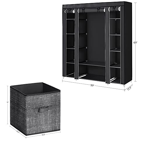 Songmics 59-Inch Portable Closet And 6-Pack Fabric Bins Bundle, Closet Storage Organizer With Foldable Storage Boxes, Easy Assembly, Black Ulsf03H And Urob026B01 #TOP5